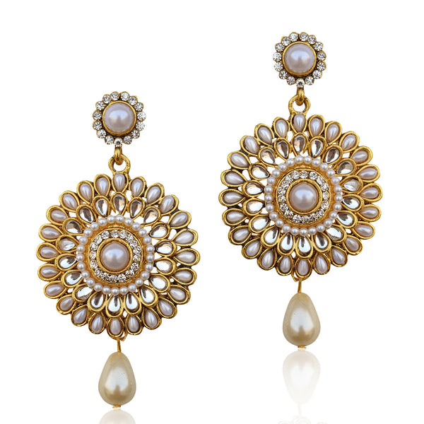 Gold-Plated Alloy Traditional Look Pearl Studded Earrings - The Pari - Distacart