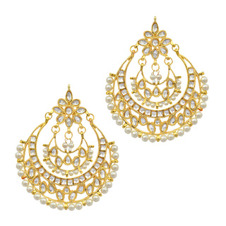 Gold-Plated Alloy Kundan & Pearl Chandbali Earrings - The Pari - Distacart