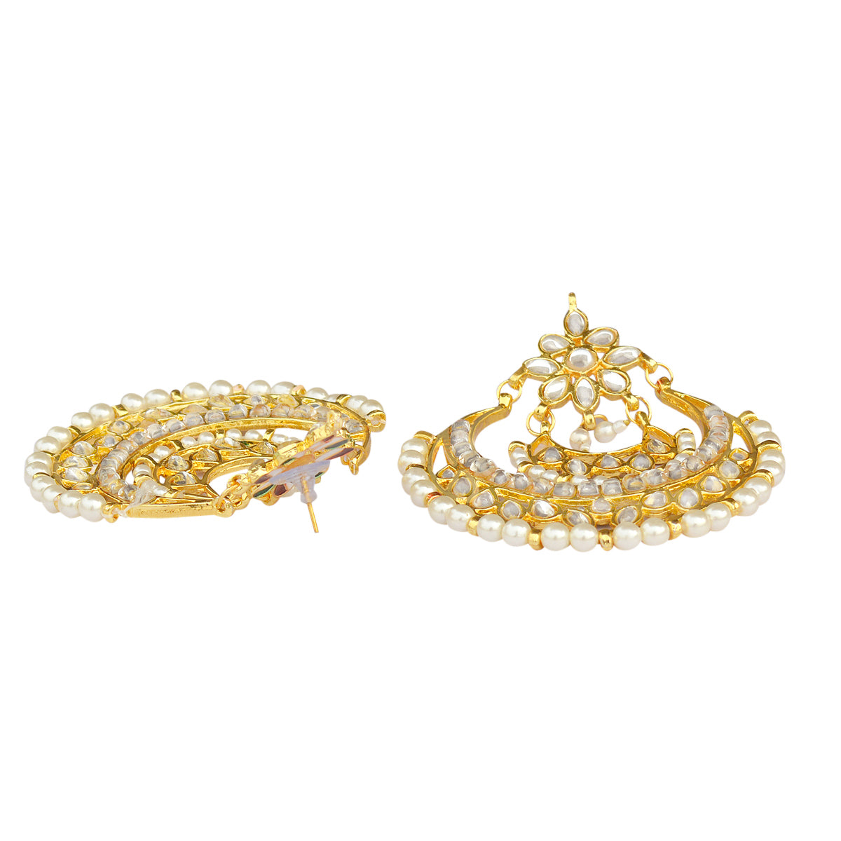Gold-Plated Alloy Kundan & Pearl Chandbali Earrings - The Pari - Distacart