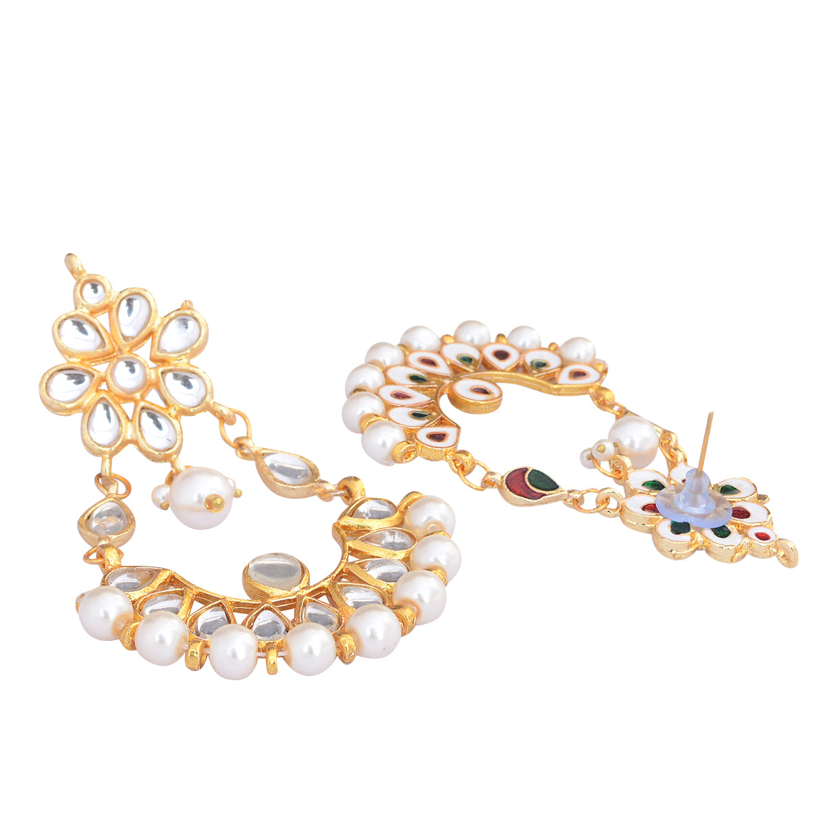 Gold-Plated Alloy Kundan & Pearl Chandbali Earrings - The Pari - Distacart