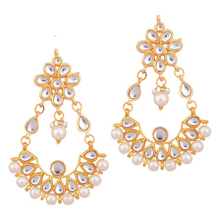 Gold-Plated Alloy Kundan & Pearl Chandbali Earrings - The Pari - Distacart