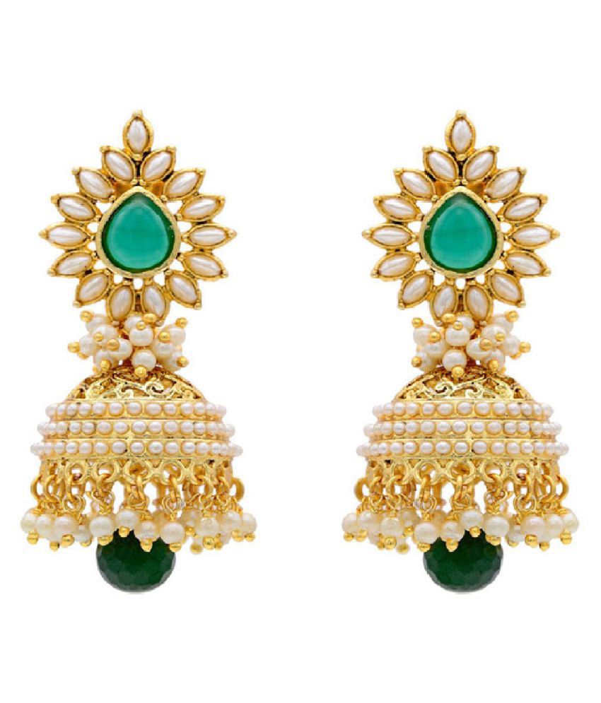 Gold-Plated Alloy Pearl Studded Jhumka Earrings - The Pari - Distacart