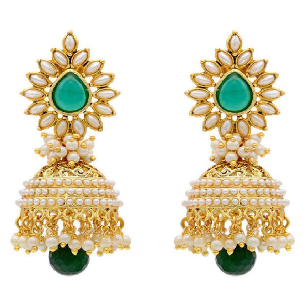 Gold-Plated Alloy Pearl Studded Jhumka Earrings - The Pari - Distacart
