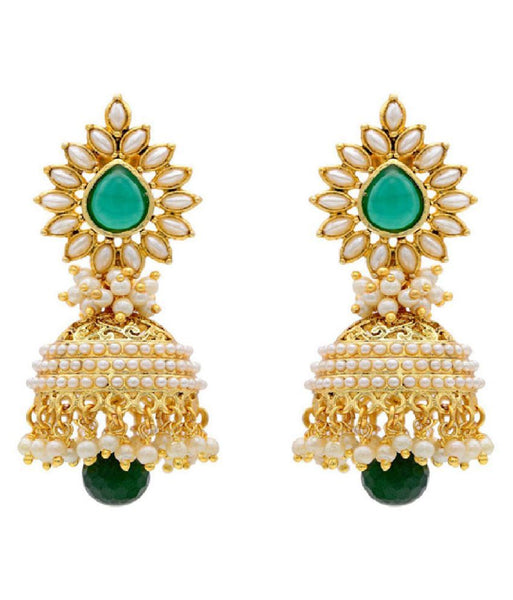 Gold-Plated Alloy Pearl Studded Jhumka Earrings - The Pari - Distacart