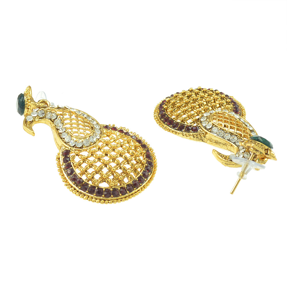 Gold-Plated Alloy Peacock Shaped Designer Earrings - The Pari - Distacart