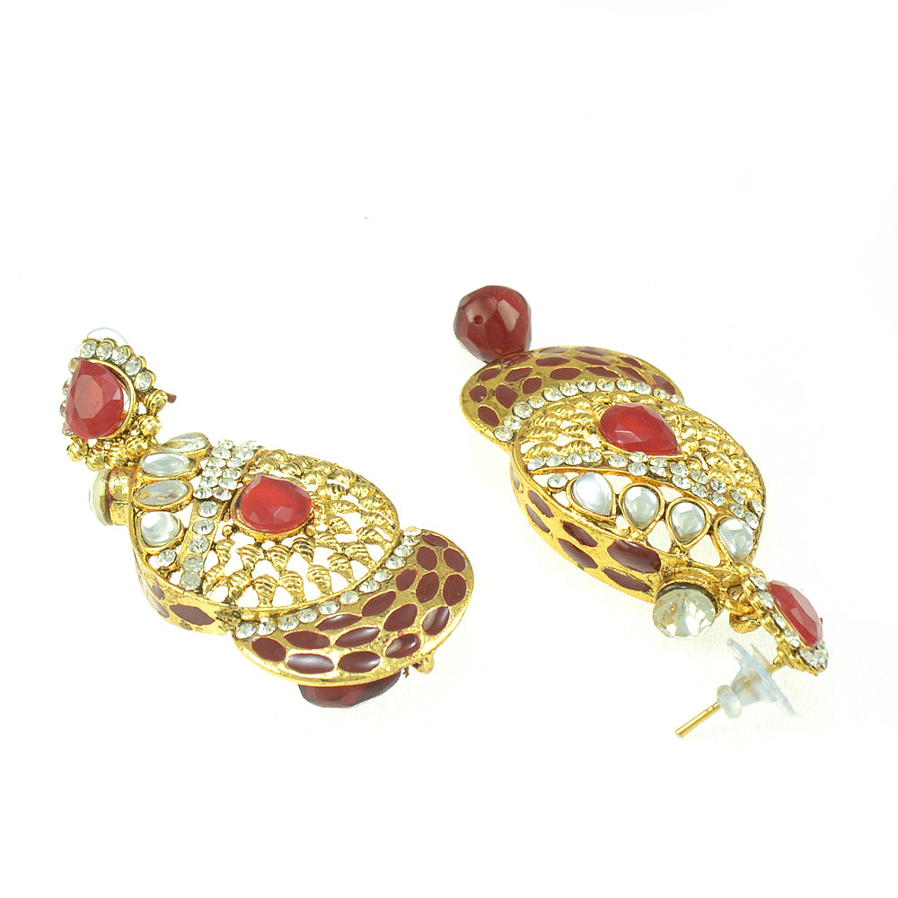 Gold-Plated Alloy Traditional Look Pearl Studded Earrings - The Pari - Distacart