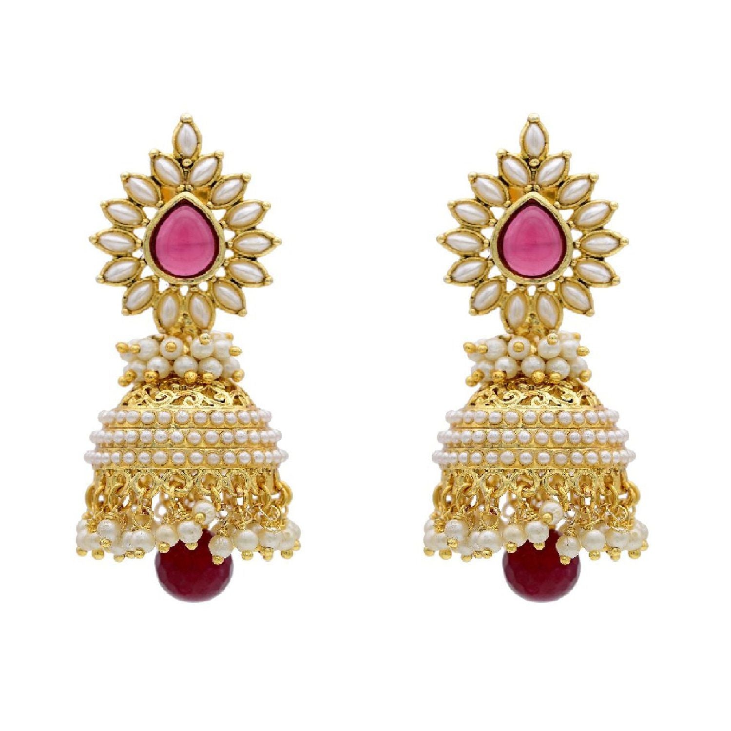 Gold-Plated Alloy Pearl Studded Jhumka Earrings - The Pari - Distacart