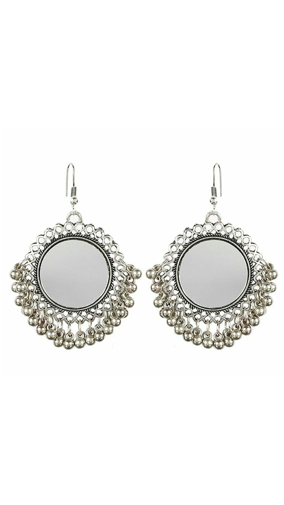 Silver-Plated Alloy Oxidised Designer Mirror Earrings - The Pari - Distacart