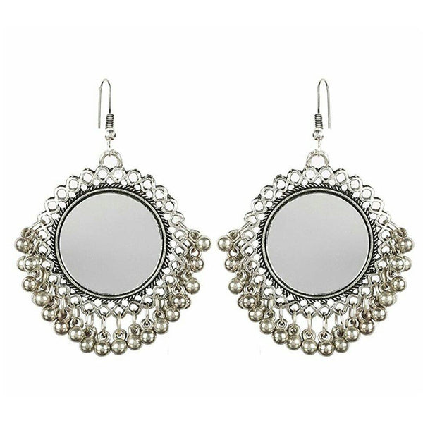 Silver-Plated Alloy Oxidised Designer Mirror Earrings - The Pari - Distacart