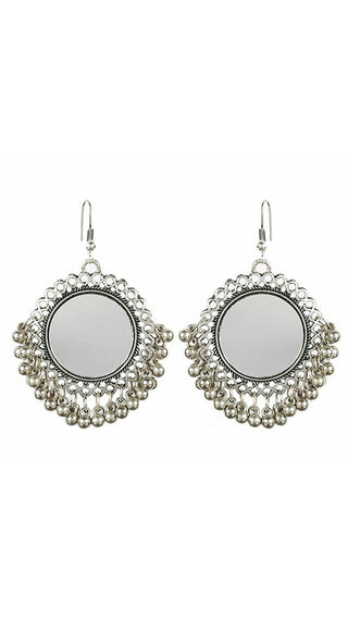 Silver-Plated Alloy Oxidised Designer Mirror Earrings - The Pari - Distacart