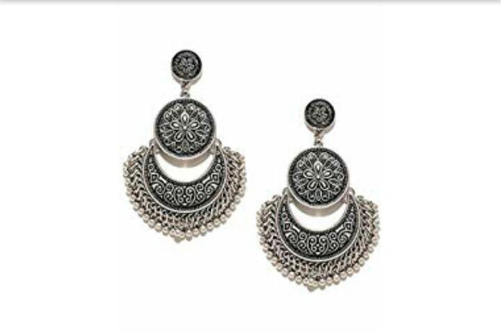 Silver-Plated Alloy Oxidised Designer Earrings - The Pari - Distacart