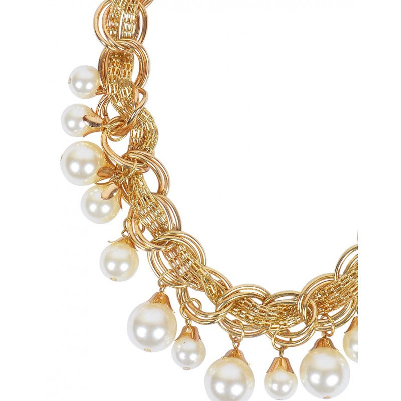 Gold-Plated Alloy Pearl Statement Necklace - The Pari - Distacart