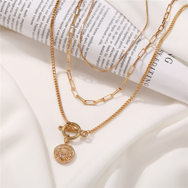 Gold-Plated Alloy Layered Designer Short Necklace - The Pari - Distacart