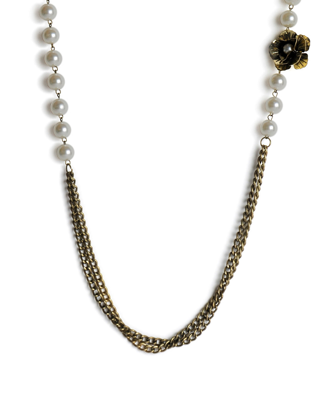 Gold-Plated Alloy Long Antuque Pearl Necklace - The Pari - Distacart