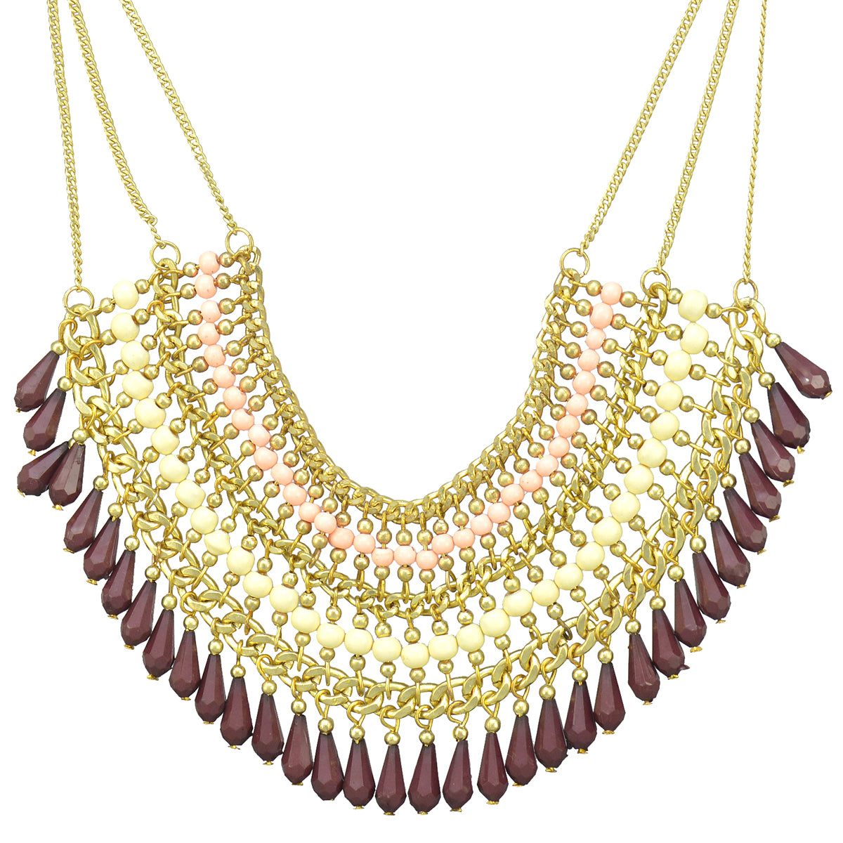 Gold-Plated Alloy Beaded Statement Necklace - The Pari - Distacart