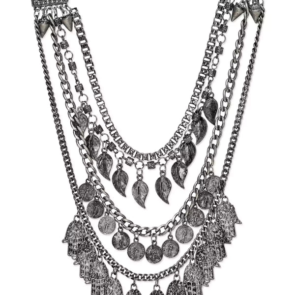 Silver-Plated Alloy Multi Layer Silver Oxidised Necklace - The Pari - Distacart