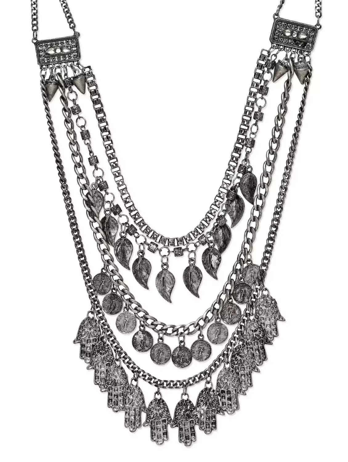 Silver-Plated Alloy Multi Layer Silver Oxidised Necklace - The Pari - Distacart