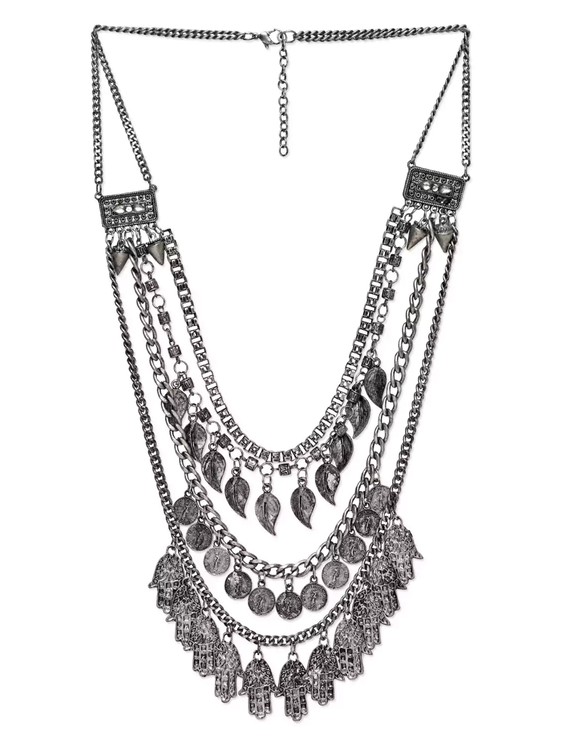 Silver-Plated Alloy Multi Layer Silver Oxidised Necklace - The Pari - Distacart