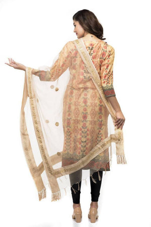 A R Silk Women's Orgenza Cotton Gota Work Golden Fancy Dupatta