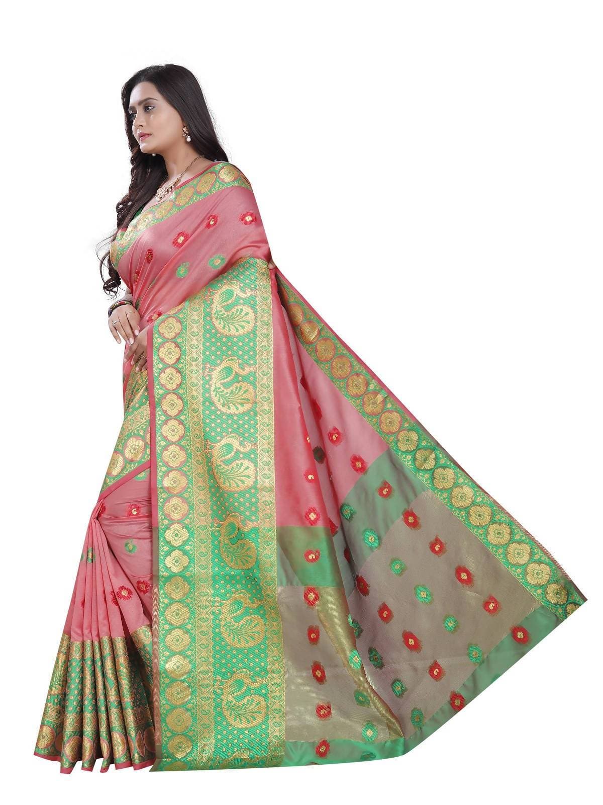 Vamika Banarasi Cotton Silk Peach Weaving Saree