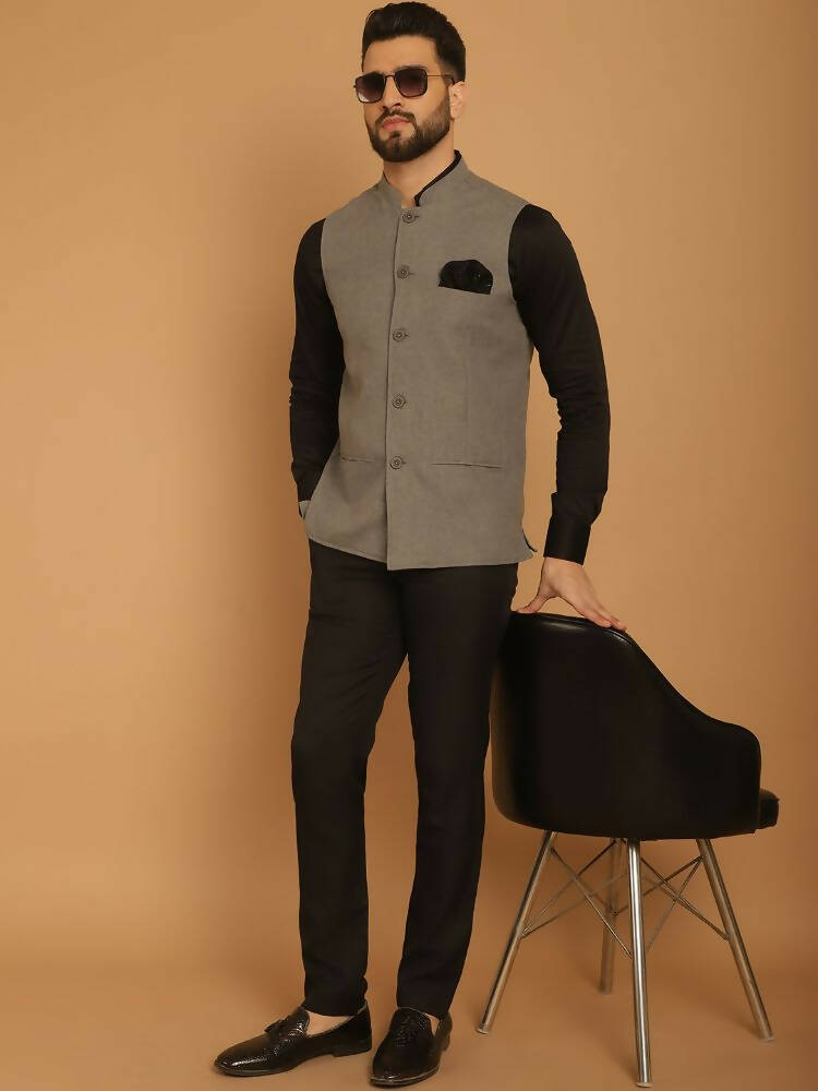 Even Apparels Nehru Jacket With Welt Pockets - Grey - Distacart