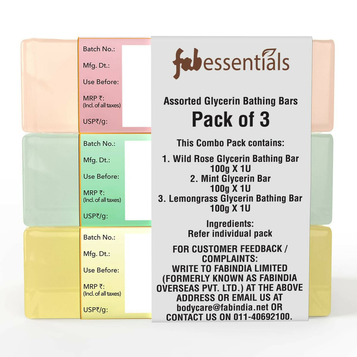 Fabessentials Assorted Glycerin Bathing Bars Combo - Wild Rose, Mint & Lemongrass - Distacart