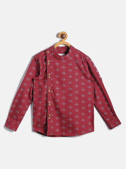 Manet Ethnic Full Sleeves Printed Shirt - Maroon - Distacart
