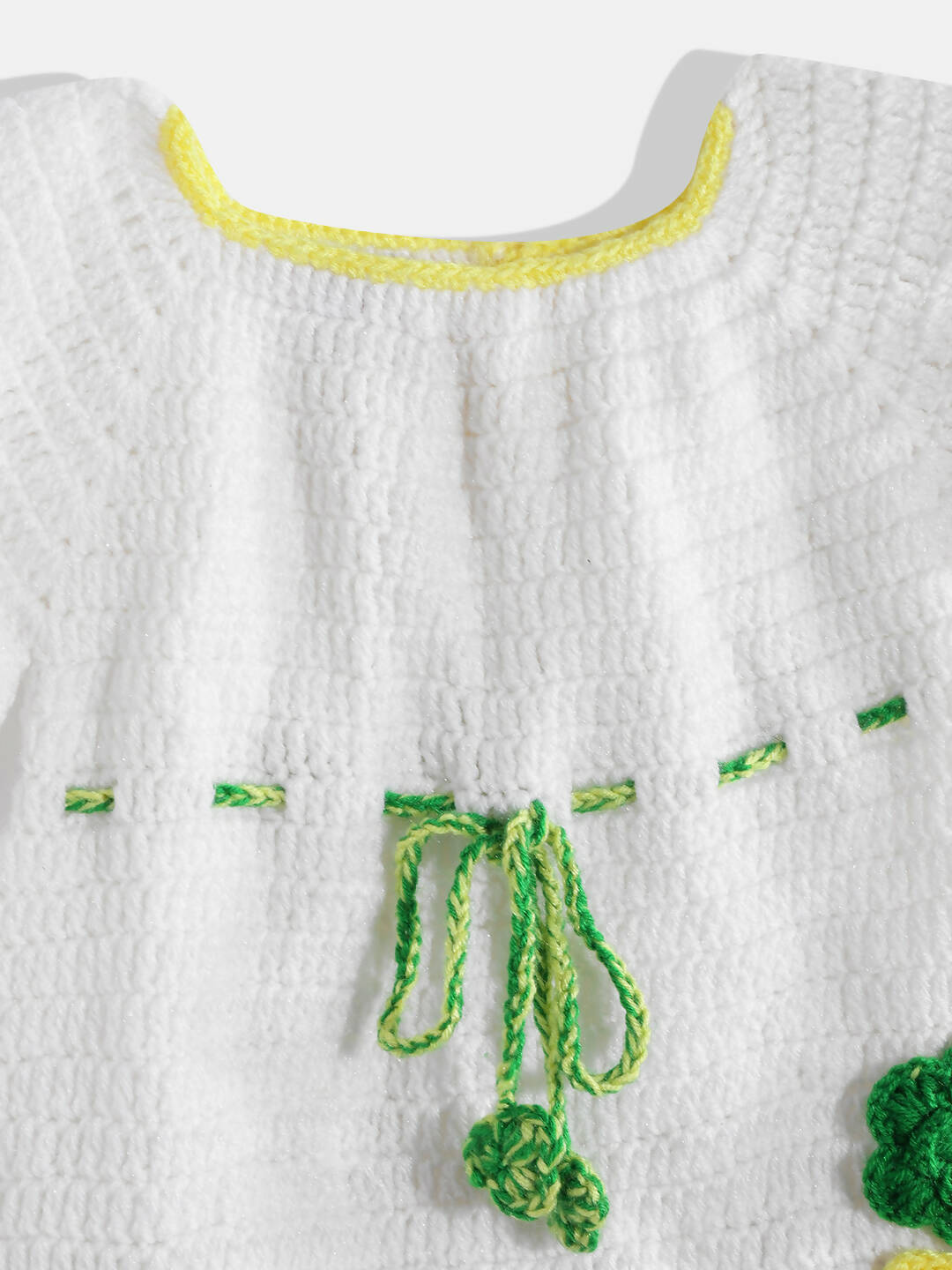 Chutput Kids Woollen Hand Knitted Full Sleeves Cardigan With Short Sleeves Flower Work Dress - White - Distacart