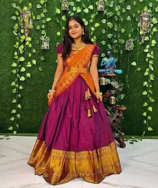 DEIANA'S Beautiful KanJivaram Silk Jari Lahengha Choli - Maroon - Distacart