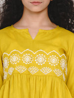 Thumbnail for Mustard Yellow Embroidered Top for Kids - Bhama - Distacart