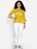 Thumbnail for Mustard Yellow Embroidered Top for Kids - Bhama - Distacart