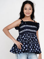 Thumbnail for Girls Blue & White Peplum Top for Kids - Bhama - Distacart