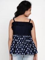 Thumbnail for Girls Blue & White Peplum Top for Kids - Bhama - Distacart