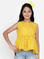 Thumbnail for Mustard Yellow Floral Regular Top for Kids - Bhama - Distacart