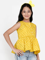 Thumbnail for Mustard Yellow Floral Regular Top for Kids - Bhama - Distacart