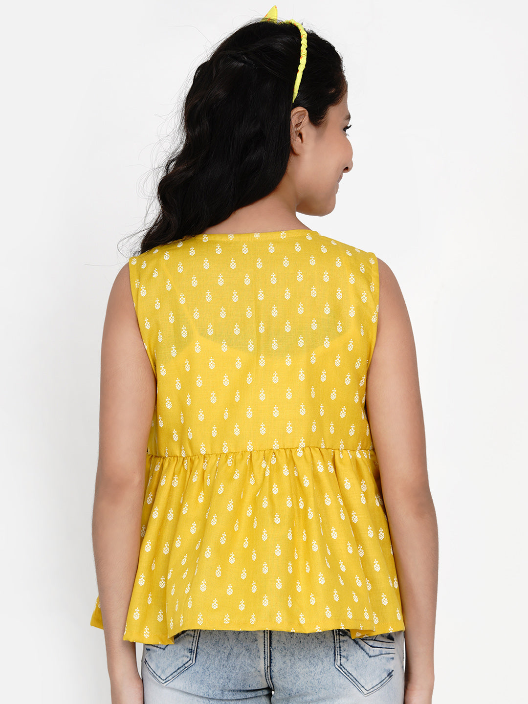 Mustard Yellow Floral Regular Top for Kids - Bhama - Distacart