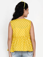 Thumbnail for Mustard Yellow Floral Regular Top for Kids - Bhama - Distacart