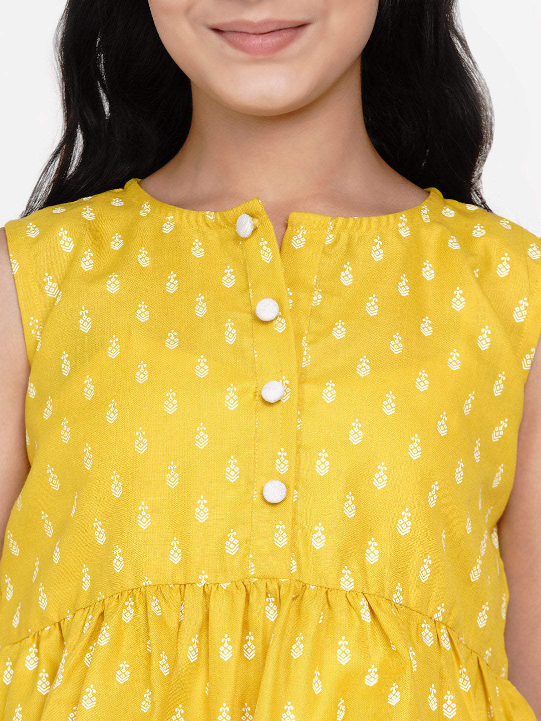 Mustard Yellow Floral Regular Top for Kids - Bhama - Distacart