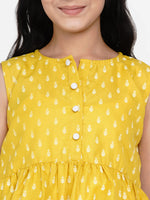 Thumbnail for Mustard Yellow Floral Regular Top for Kids - Bhama - Distacart