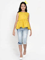 Thumbnail for Mustard Yellow Floral Regular Top for Kids - Bhama - Distacart