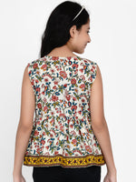 Thumbnail for Girls Off White & Yellow Ethnic Printed Peplum Top for Kids - Bhama - Distacart