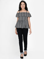 Thumbnail for Girls Black & White Geometric Layered Peplum Top for Kids - Bhama - Distacart