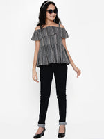 Thumbnail for Girls Black & White Geometric Layered Peplum Top for Kids - Bhama - Distacart
