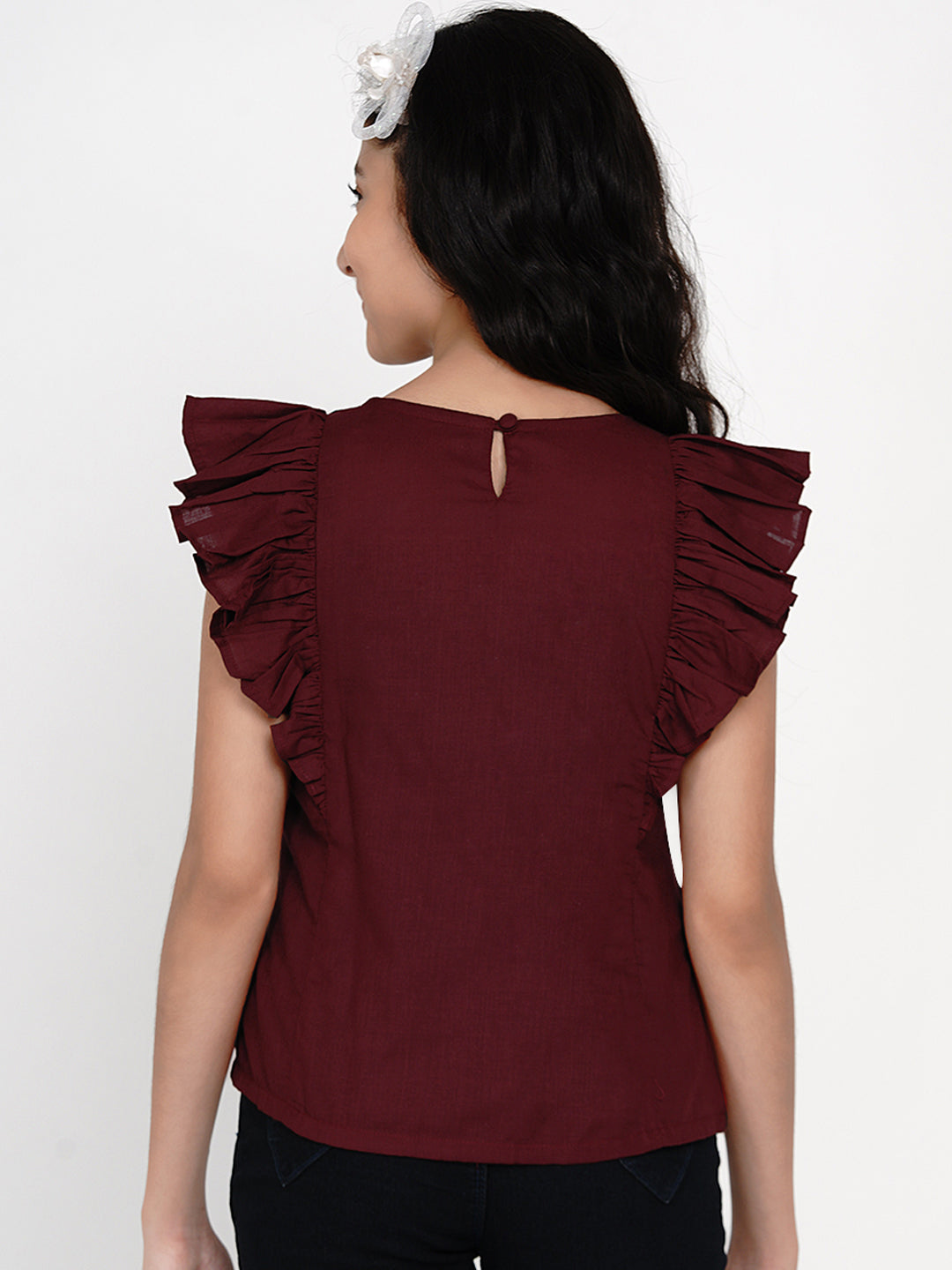 Maroon & Black Embroidered Top for Kids - Bhama - Distacart