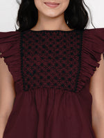 Thumbnail for Maroon & Black Embroidered Top for Kids - Bhama - Distacart