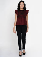 Thumbnail for Maroon & Black Embroidered Top for Kids - Bhama - Distacart