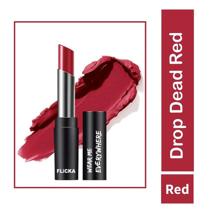 FLiCKA Wear Me Everywhere Creamy Matte Lipstick Drop Dead Red - Distacart