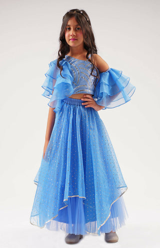 Lil Drama Bollywood Tadka Blue Ghagra Choli Set For Girls - Distacart