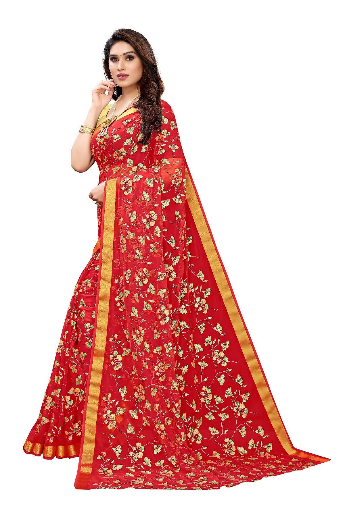 Vamika Red Printed Chiffon Saree (UJALA RED) - Distacart