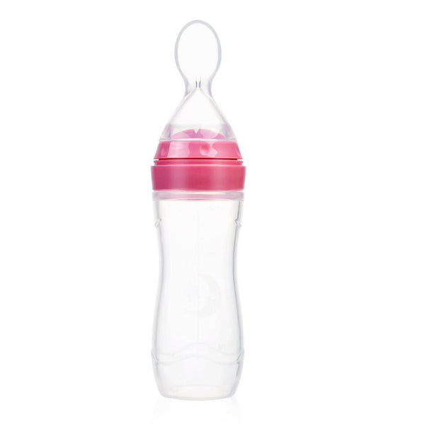 Safe-O-Kid Easy Squeezy Silicone Food Feeder Spoon (Soft Tip) Bottle- Pink- 90mL - Distacart